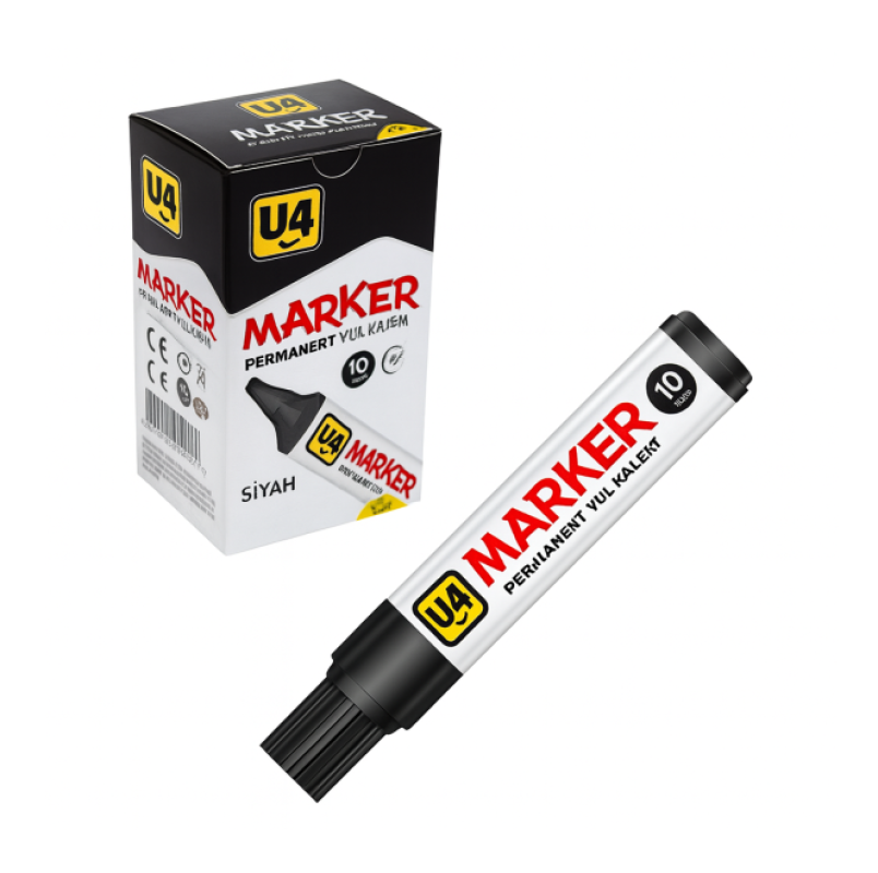 U4 KOLİ KALEMİ KESİK UÇ 10 MM SİYAH 6 LI