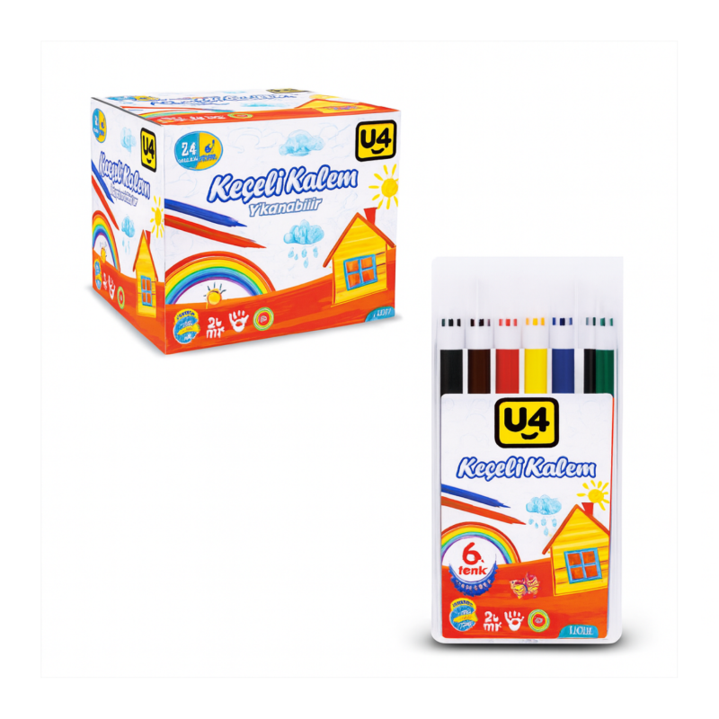 U4 KEÇELİ BOYA KALEMİ 6 RENK 24 LÜ U4-1039
